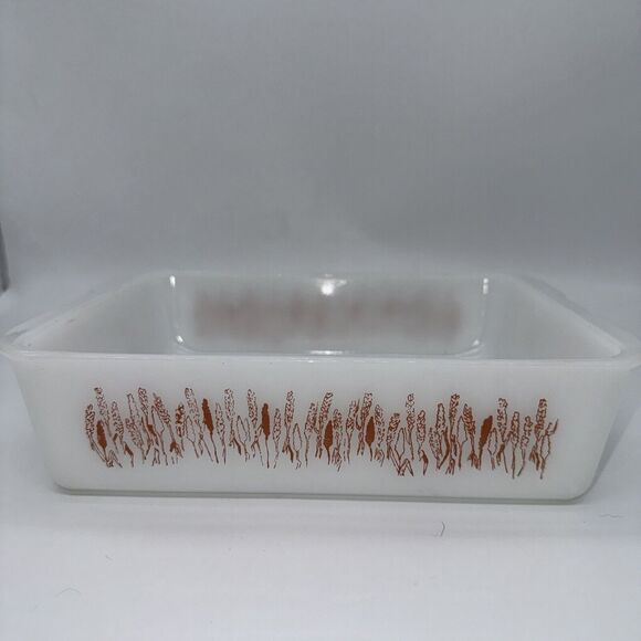 VTG White Ceramic Baking Dish with Copper‎ Wheat Pattern Farmhouse Kitchen Decor - Picture 2 of 14